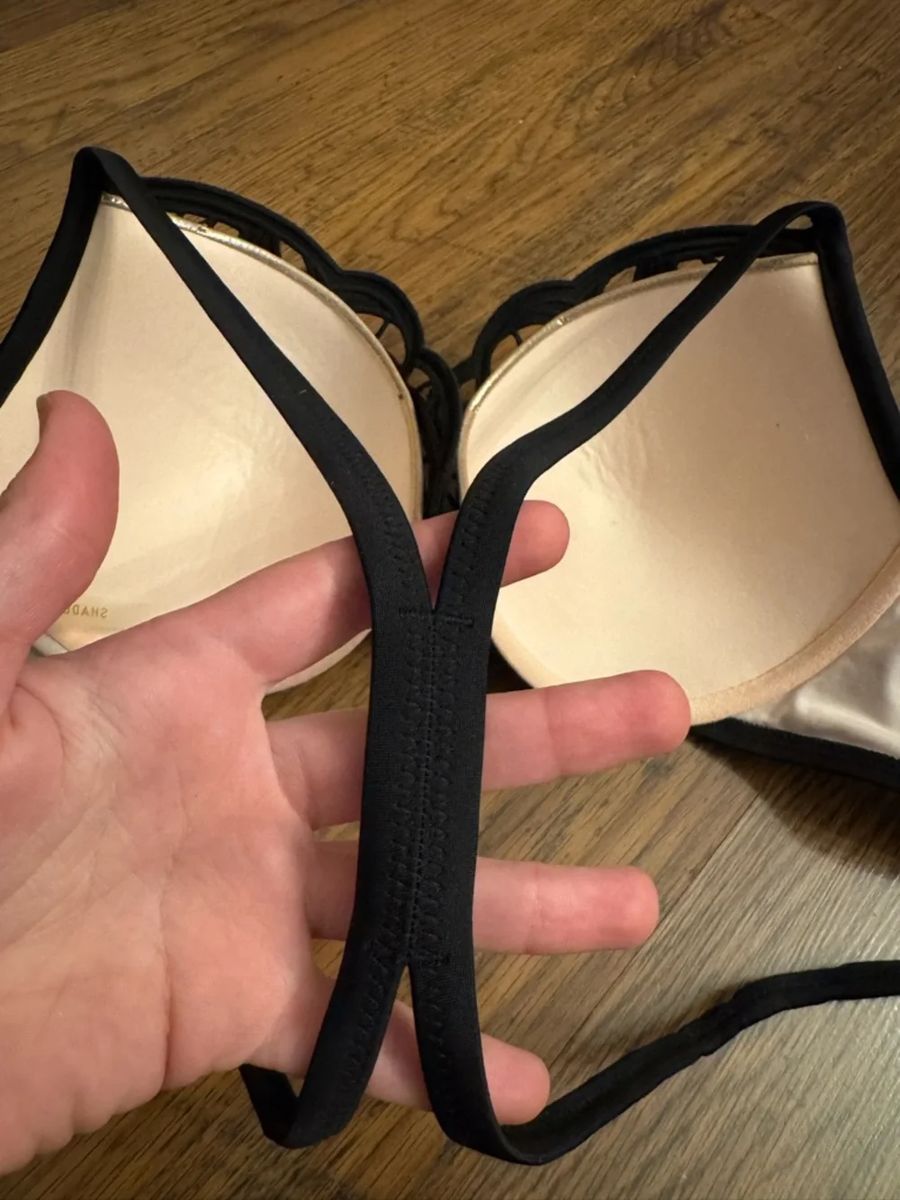 Black and Copper/Gold Lace Overlay Shade & Shore Bikini Top 32DDD - Picture 4 of 6